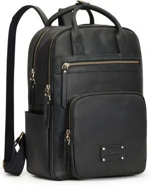 S-ZONE Vintage Genuine Leather Backpack Purse for Women Men Rucksack Travel Daypack with Luggage Sleeve
