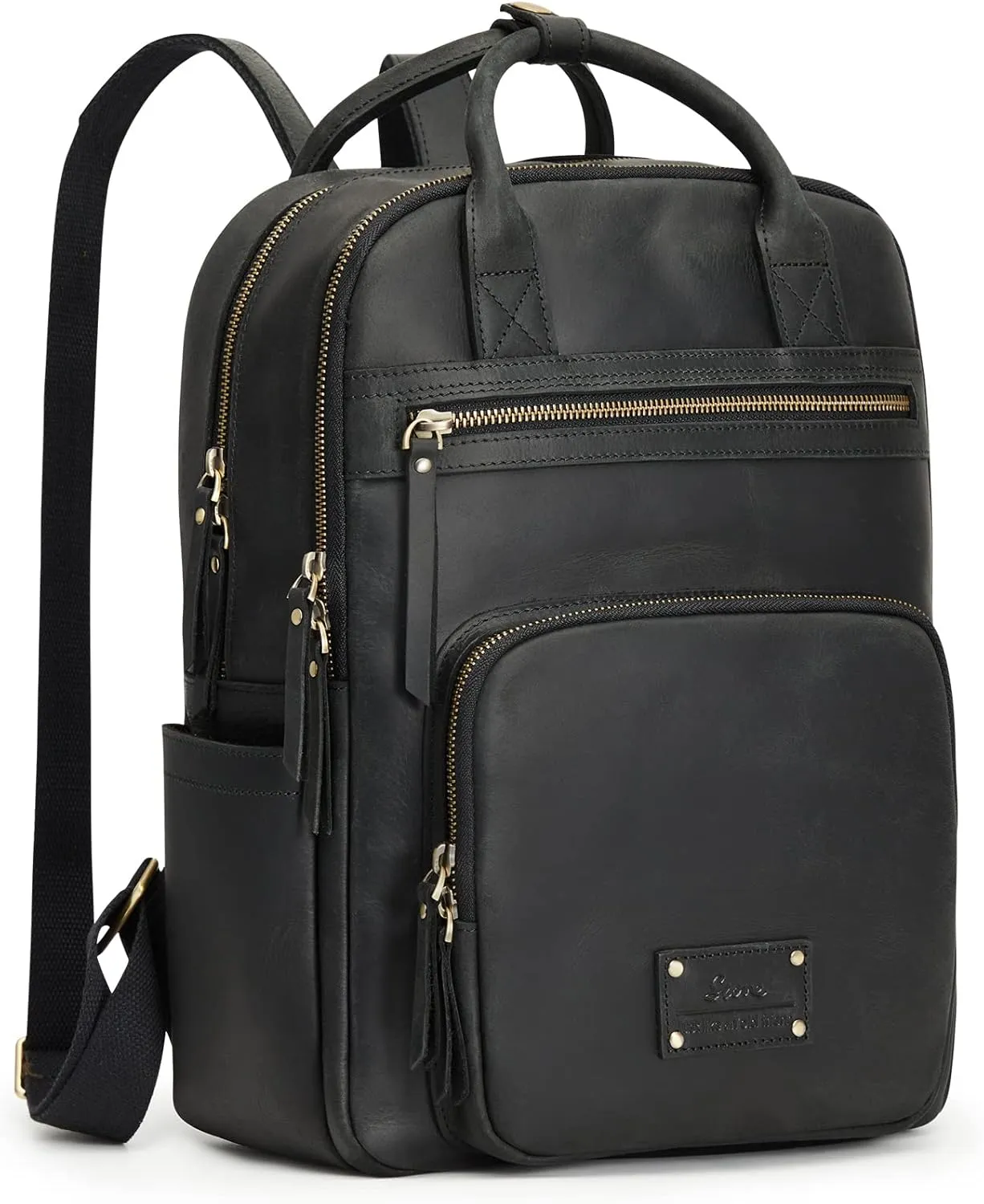 S-ZONE Vintage Genuine Leather Backpack Purse for Women Men Rucksack Travel Daypack with Luggage Sleeve
