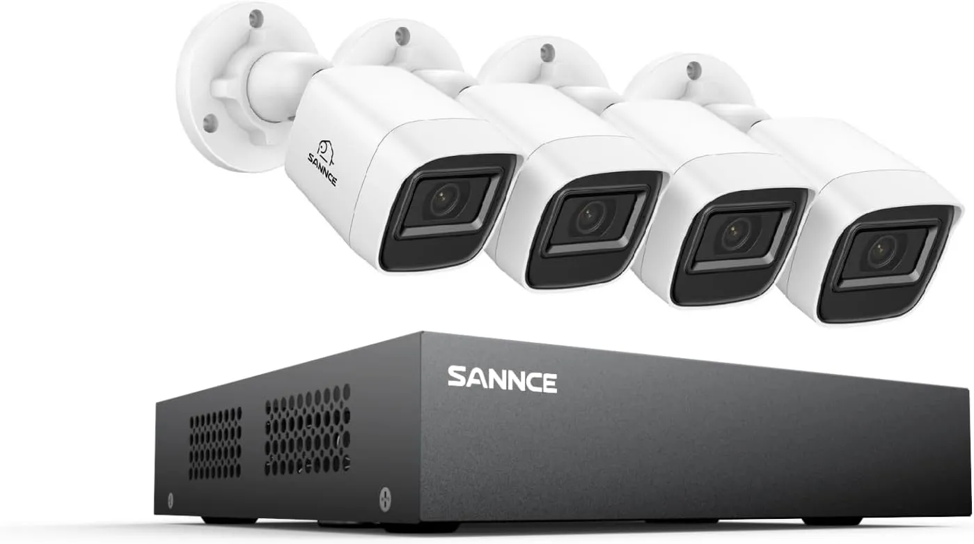 SANNCE 8CH 1080P Home Surveillance Camera System and 4 * 1080P TVI Weatherproof CCTV Cameras,Easy Remote Access, Wired Security Camera System Outdoor