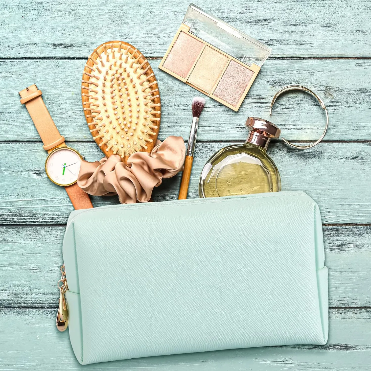 Sanwuta 9 Pcs Makeup Bags PU Double Zippers Cosmetic Bag Makeup Toiletry Pouch Bulk Portable Travel Organizers Case for Women Bachelorette Party End of the Year Graduation Gift(Mint Green)