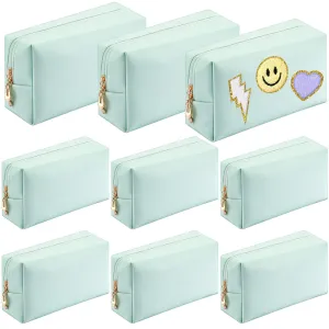 Sanwuta 9 Pcs Makeup Bags PU Double Zippers Cosmetic Bag Makeup Toiletry Pouch Bulk Portable Travel Organizers Case for Women Bachelorette Party End of the Year Graduation Gift(Mint Green)