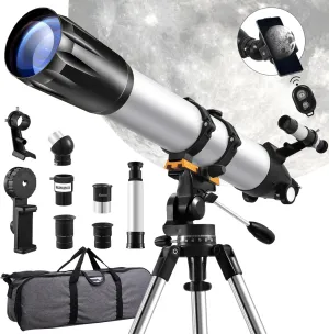 Sararoom Telescope for Adults High Powered, 90mm Aperture 900MM Refractor Telescope for Kids & Beginners, Portable Travel Telescope with Stainless Tripod, Phone Adapter, Wireless Remote