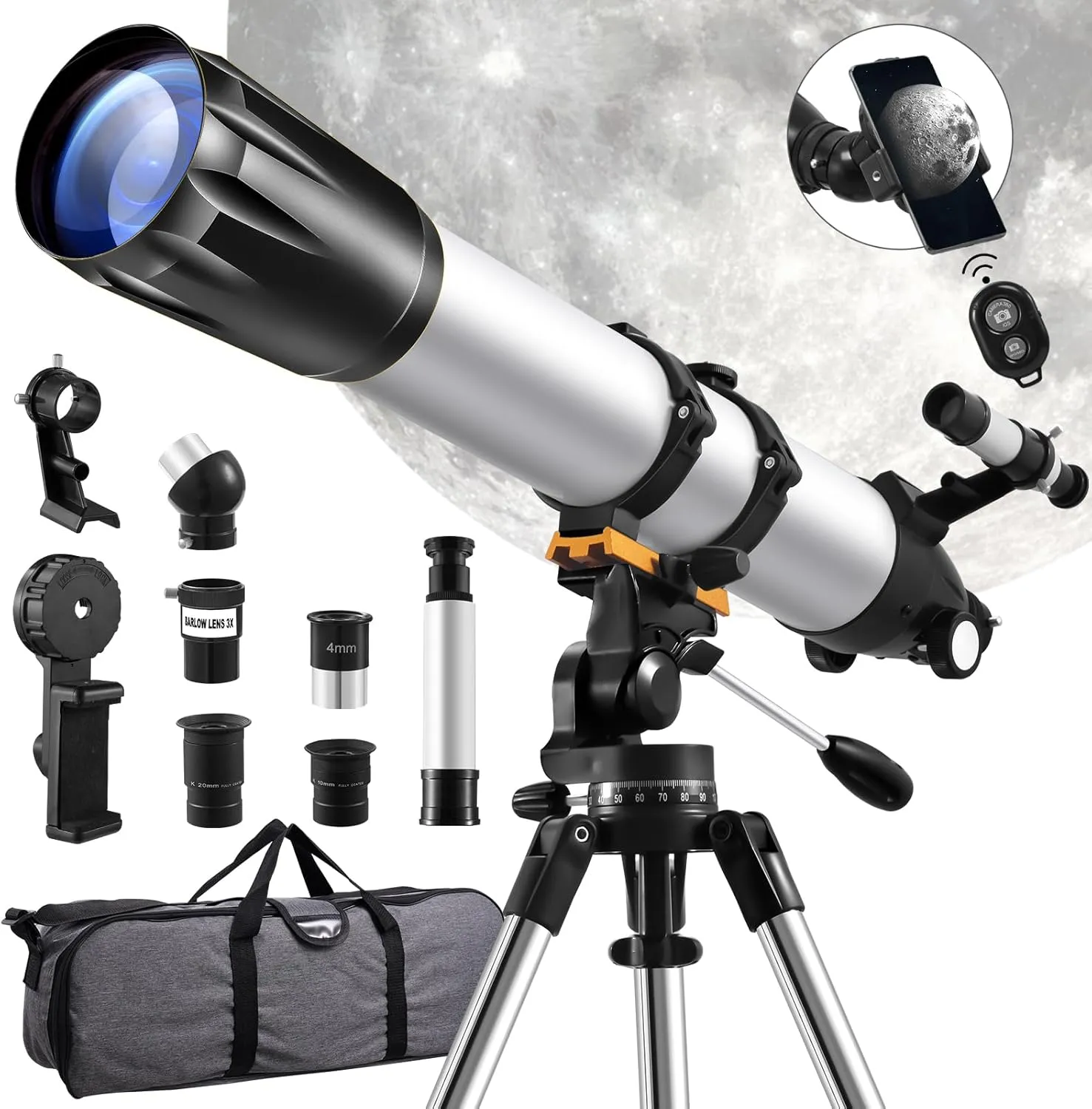 Sararoom Telescope for Adults High Powered, 90mm Aperture 900MM Refractor Telescope for Kids & Beginners, Portable Travel Telescope with Stainless Tripod, Phone Adapter, Wireless Remote