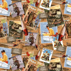 Saturday Evening Post - Angler's Nostalgia - Vintage Fishing Collage Fabric