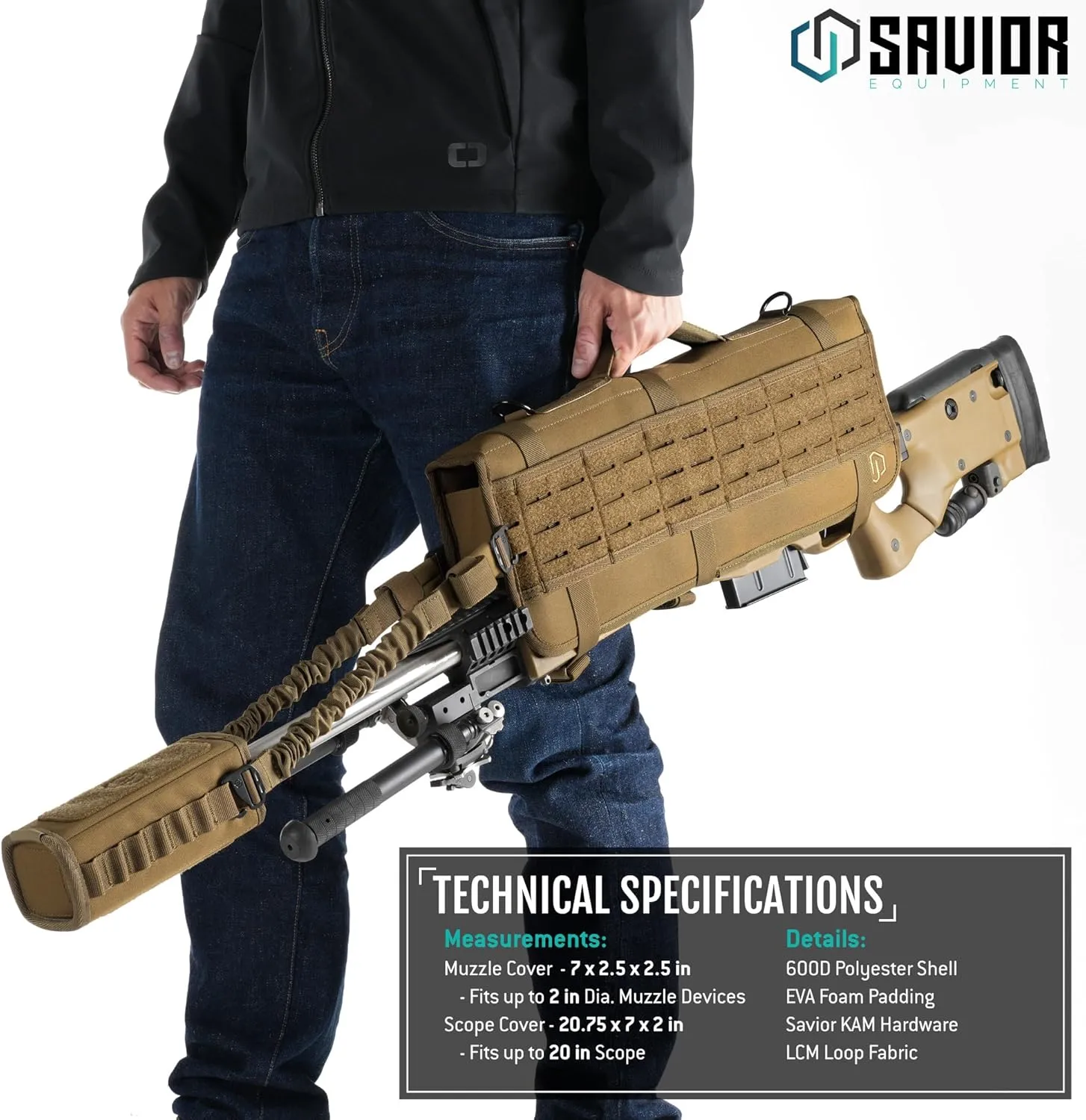 Savior Equipment 20" MOLLE Tactical Rifle Scope Carry Case & Muzzle Cover w/Hook Backing, Padded 600D Heavy Duty Polyster to Protect Firearm During Transportation