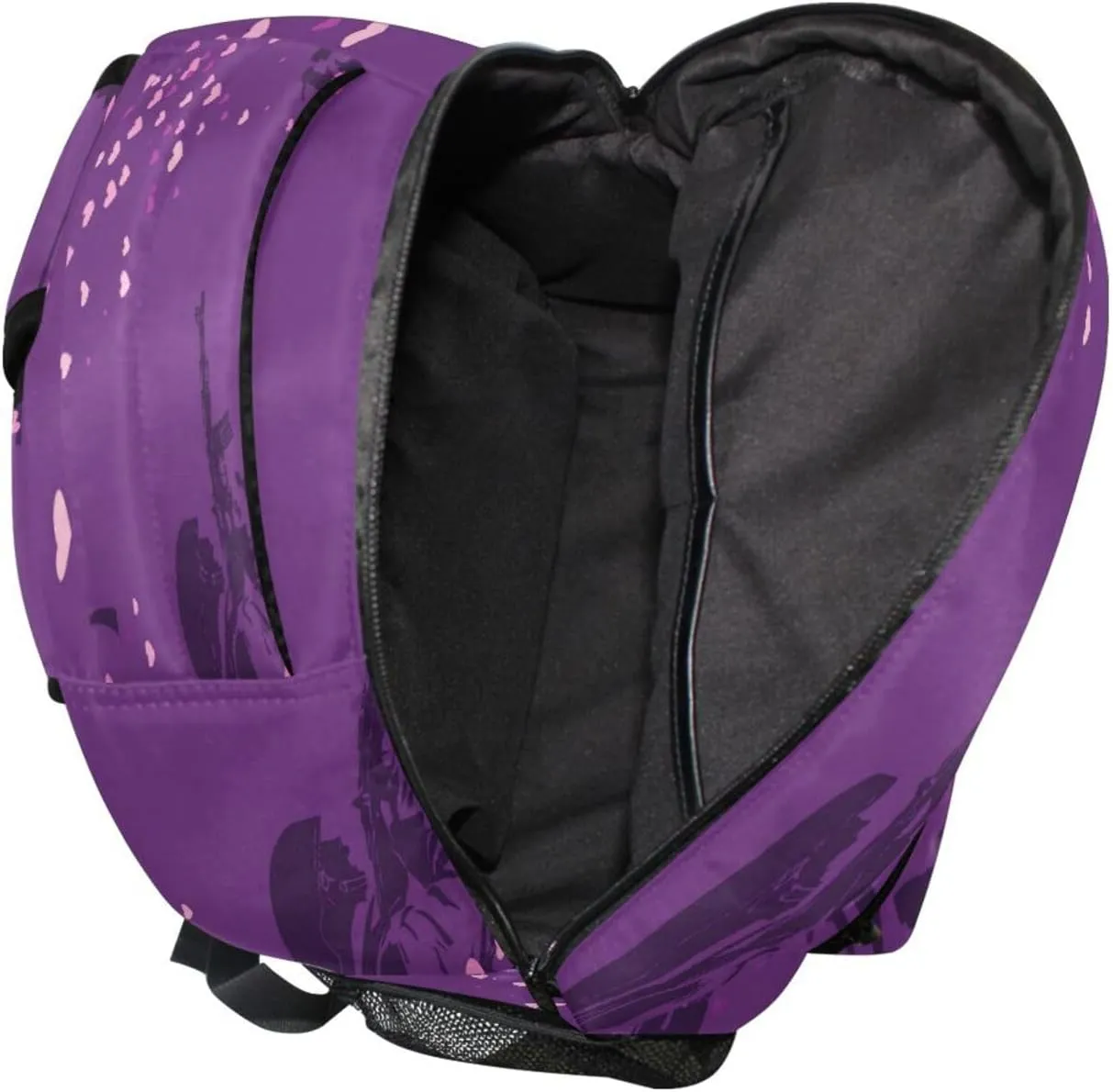 School Backpack for Men Women Fashion Vintage Daypacks with Chest Strap for Travel Trip Purple Heart Day Soldier with Gun