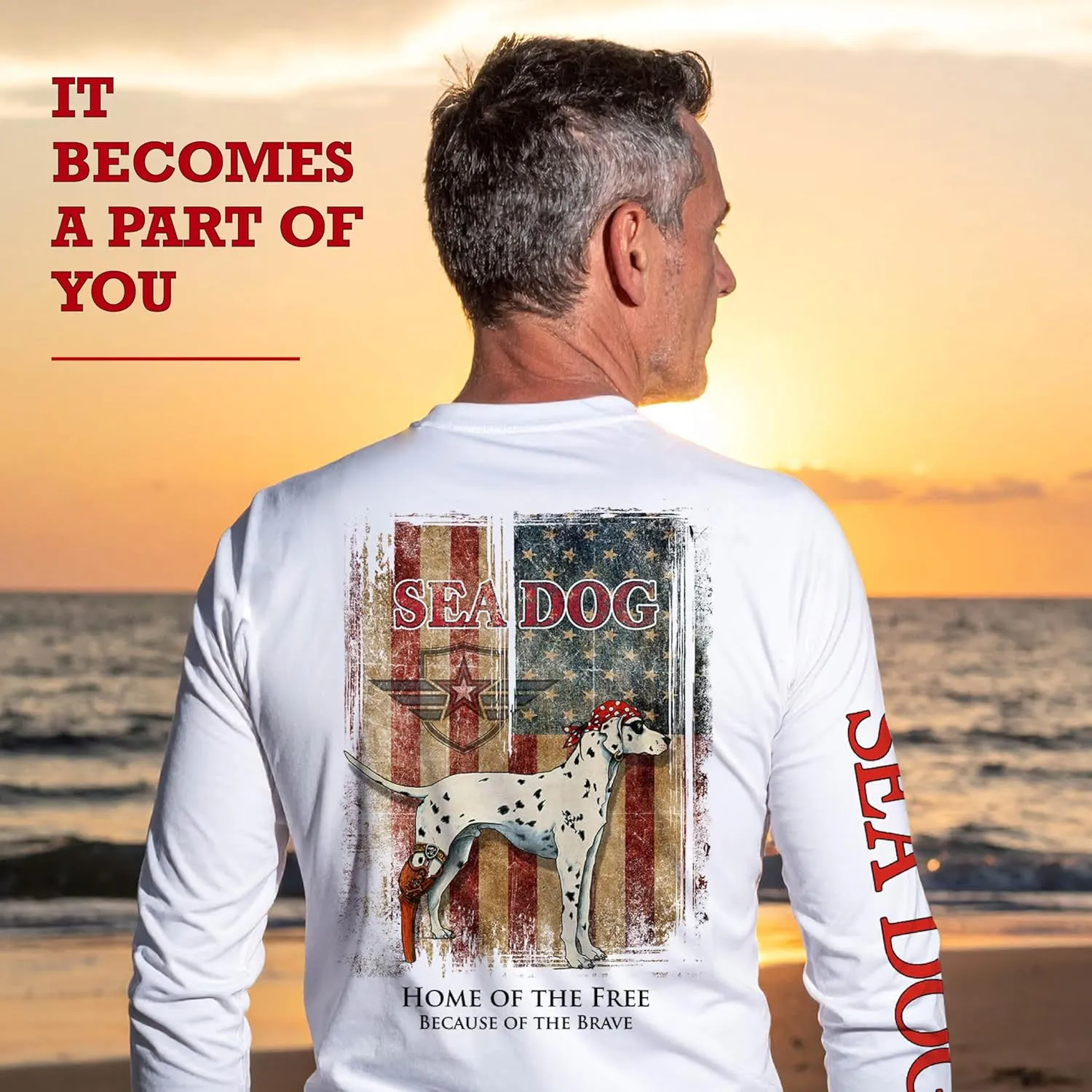 SEA DOG Home of The Free UPF50 UV Sun Protection Long Sleeve Shirt 100% Microfiber Polyester - Designed & Printed in USA