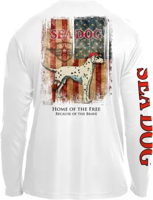 SEA DOG Home of The Free UPF50 UV Sun Protection Long Sleeve Shirt 100% Microfiber Polyester - Designed & Printed in USA