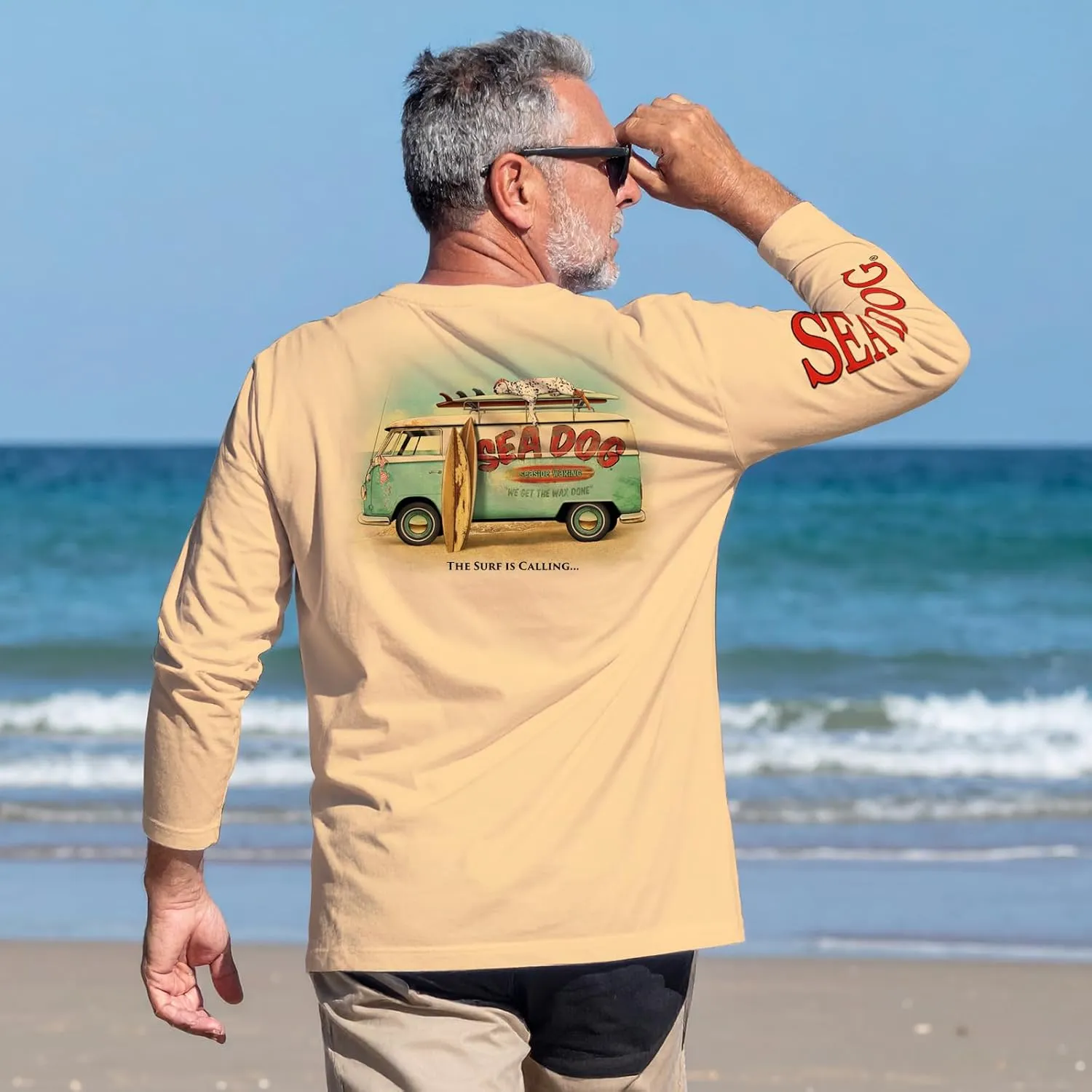 SEA DOG Wax Van UPF50 UV Sun Protection Long Sleeve Shirt 100% Microfiber Polyester - Designed & Printed in USA