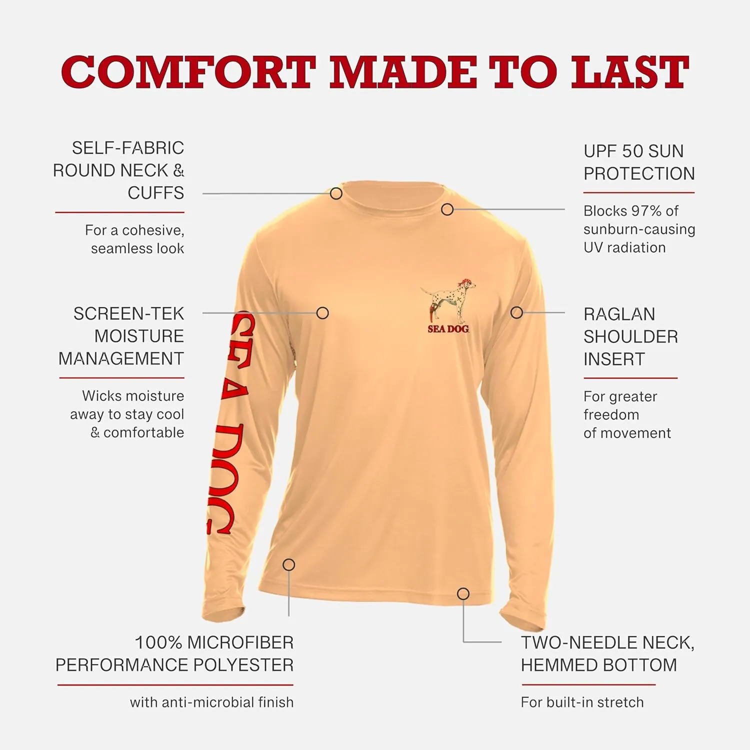 SEA DOG Wax Van UPF50 UV Sun Protection Long Sleeve Shirt 100% Microfiber Polyester - Designed & Printed in USA