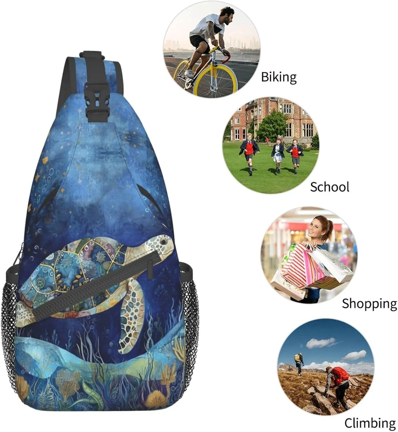Sea Turtle Sling Backpack Hiking Backpack Crossbody Bag Sports Lightweight And waterproof Chest Bag Shoulder Bag For Women Men
