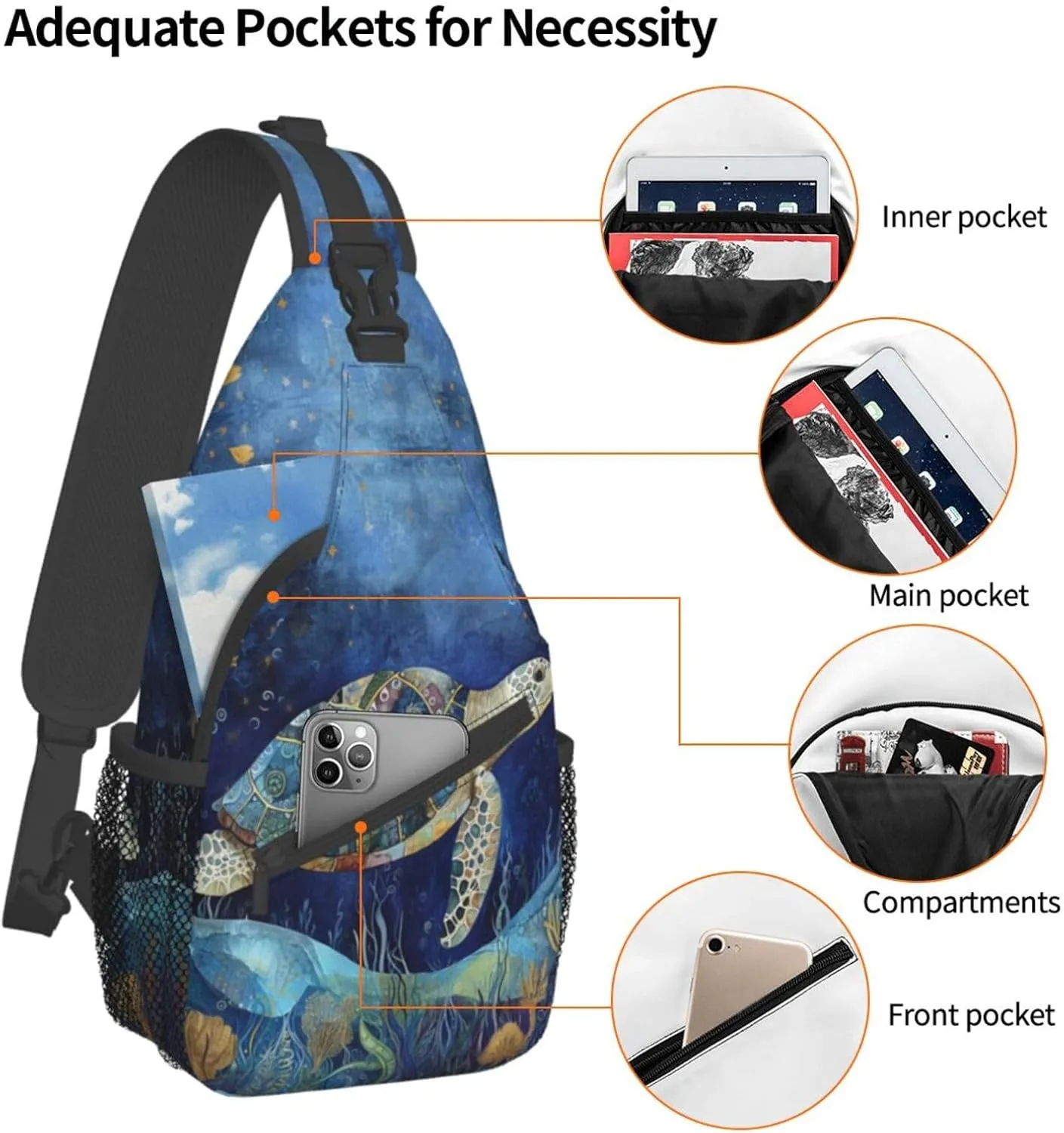 Sea Turtle Sling Backpack Hiking Backpack Crossbody Bag Sports Lightweight And waterproof Chest Bag Shoulder Bag For Women Men