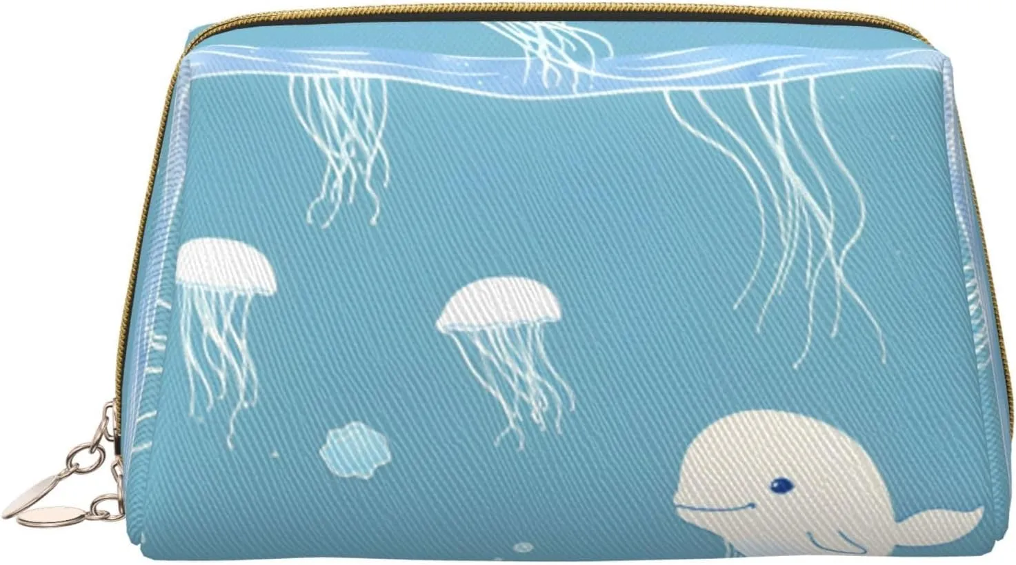 Sea Whale And Jellyfish Leather Toiletry Organizer Bag, Travel-Friendly Makeup Pouch For Women