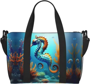 Seabed coral seahorse Crossbody handbag, travel casual handbag, suitable for work, travel, fitness, tourism, women's zipper storage bag,