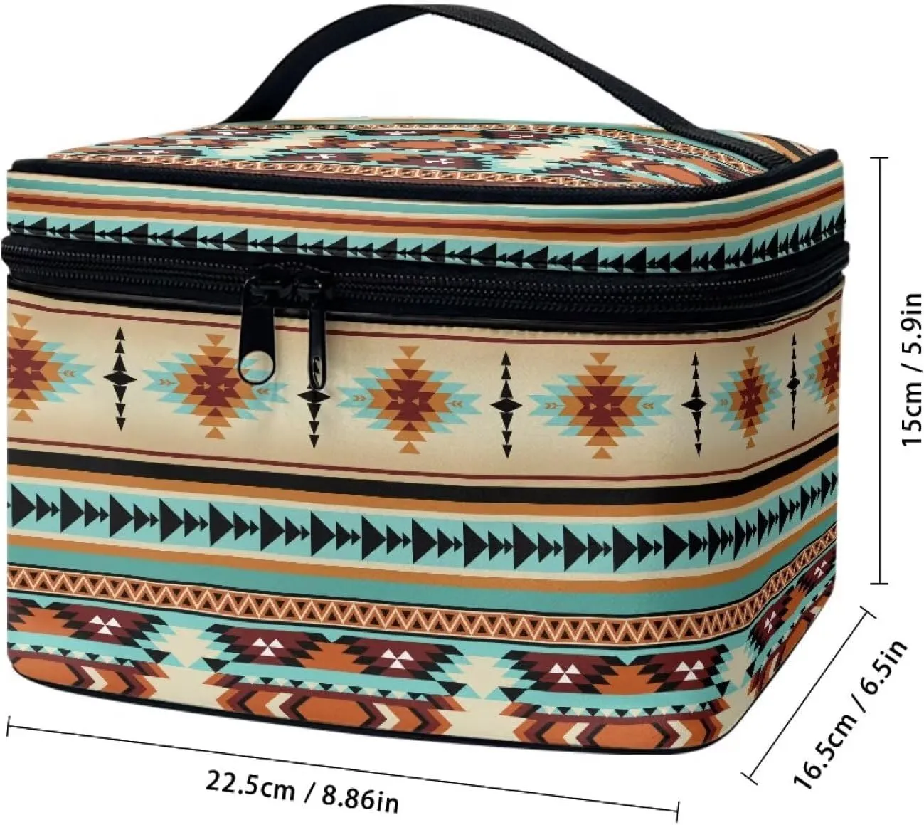 SEANATIVE Aztec Ethnic Makeup Bag Large Capacity Travel Cosmetic Case Organizer Multifunctional Open Flat Toiletry Bag with Handle for Women, Ethnic Style