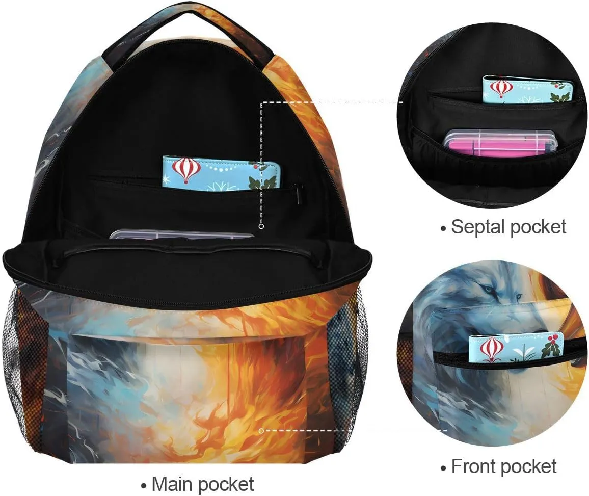 senya Wolf Backpack Vintage Wolf with Fire School Bag Travel Daypack Rucksack for Students Boys Girls, Laptop Backpack