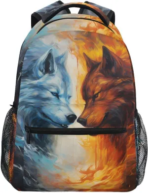 senya Wolf Backpack Vintage Wolf with Fire School Bag Travel Daypack Rucksack for Students Boys Girls, Laptop Backpack