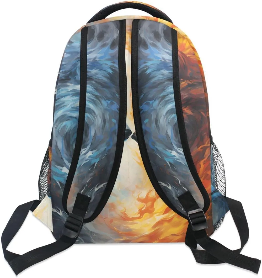 senya Wolf Backpack Vintage Wolf with Fire School Bag Travel Daypack Rucksack for Students Boys Girls, Laptop Backpack