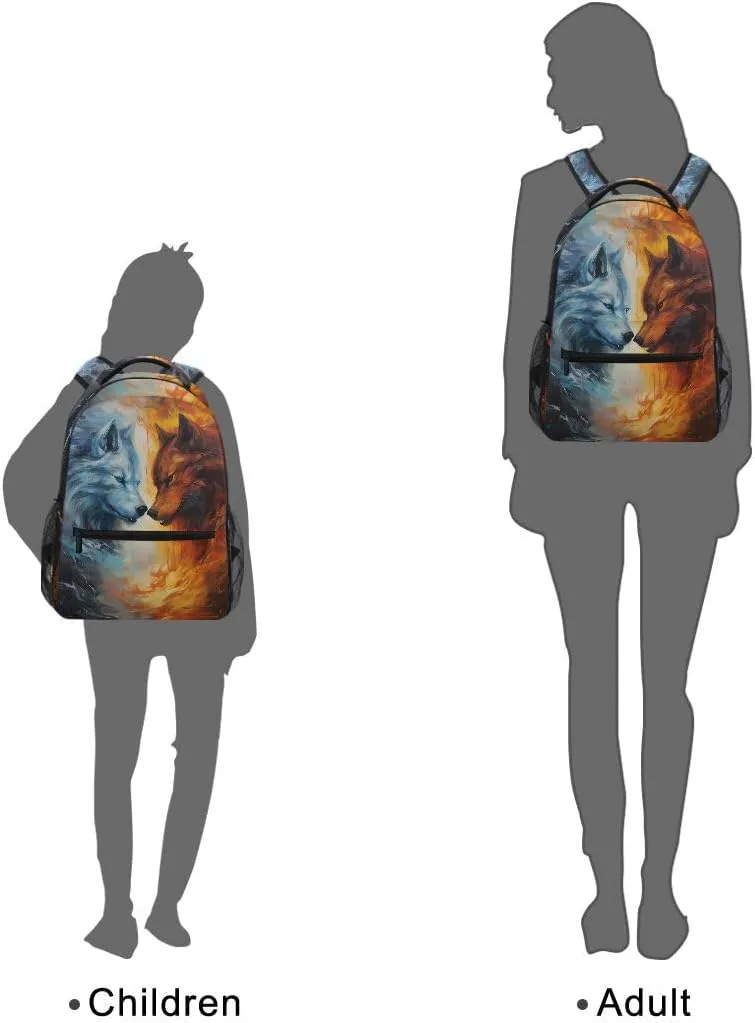 senya Wolf Backpack Vintage Wolf with Fire School Bag Travel Daypack Rucksack for Students Boys Girls, Laptop Backpack
