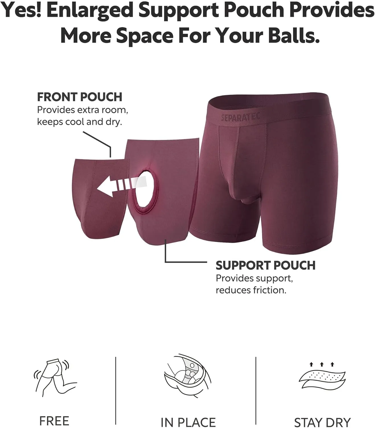 Separatec Mens Underwear with Pouch Moisture Wicking Dual Pouch Boxer Briefs Breathable Cool Rayon from Bamboo Underwear Men