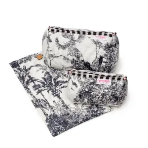 Serendipity Cotton Cosmetic Bag Set - Black / White Crane