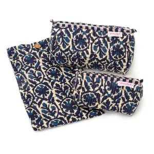 Serendipity Cotton Cosmetic Bag Set - Indigo Ikat
