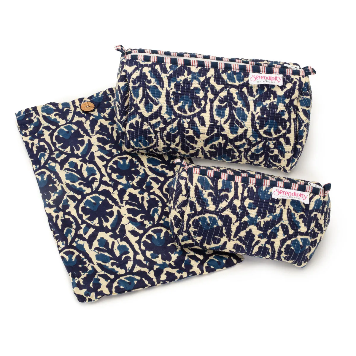 Serendipity Cotton Cosmetic Bag Set - Indigo Ikat