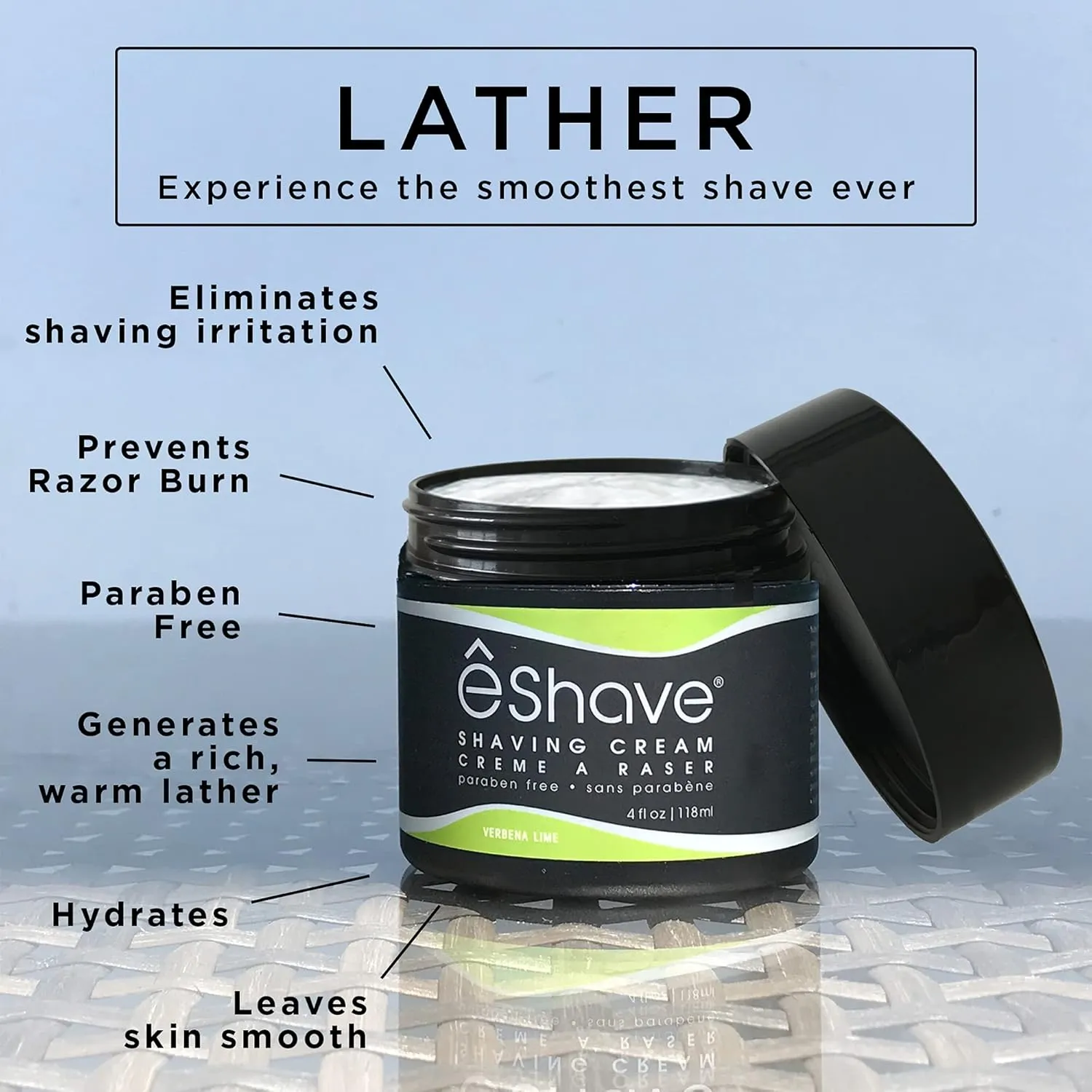 Shaving Cream for Men, Verbena Lime, prevents shaving irritation and razor burn, generates a rich lather for a soft, silky, Smoothest Shave