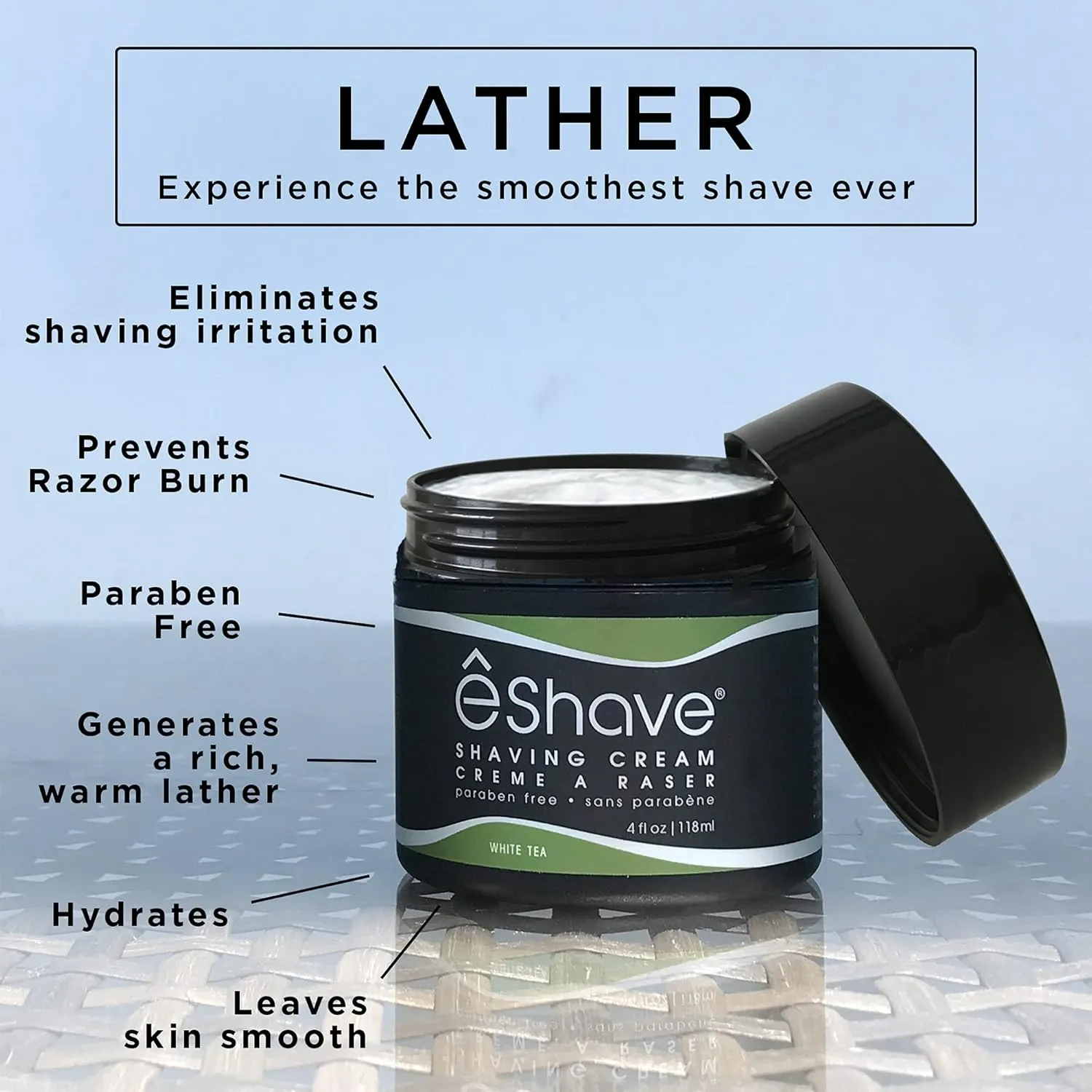 Shaving Cream for Men, White Tea, prevents shaving irritation and razor burn, generates a rich lather for a soft, silky, Smoothest Shave