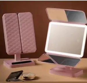 Shell Smart led Cosmetic Mirror with lamp, Desktop Multi-Function Desktop Folding Mirror, Three-Sided Fill Light