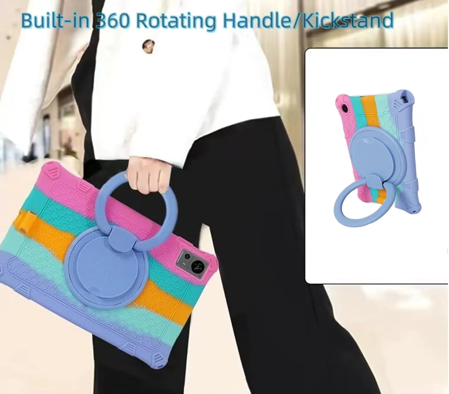 Silicone Tablet Case with 360 Rotating Kickstand Handle/Shoulder Strap Cute Cover Compatible with ALLDOCUBE iPlay 50 Mini Pro NFE 8.4 Inch Pink
