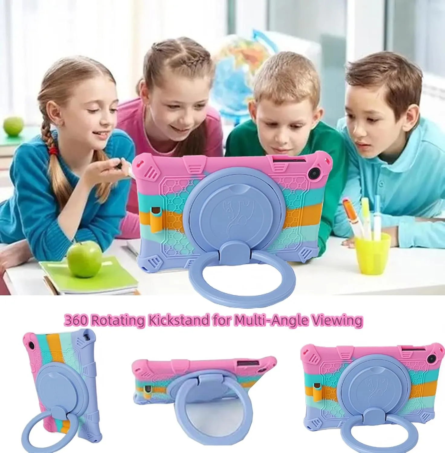 Silicone Tablet Case with 360 Rotating Kickstand Handle/Shoulder Strap Cute Cover Compatible with ALLDOCUBE iPlay 50 Mini Pro NFE 8.4 Inch Pink
