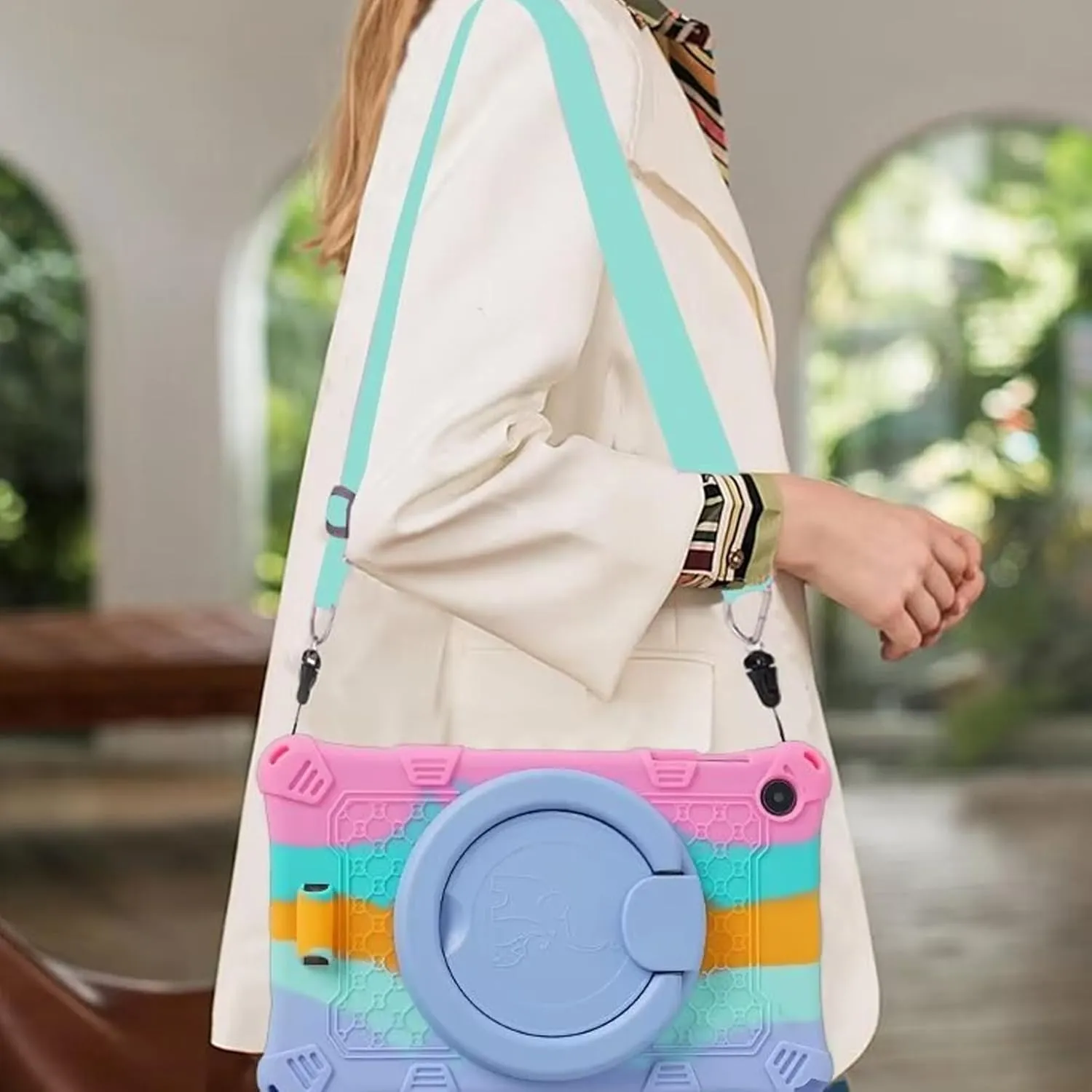 Silicone Tablet Case with 360 Rotating Kickstand Handle/Shoulder Strap Cute Cover Compatible with ALLDOCUBE iPlay 50 Mini Pro NFE 8.4 Inch Pink