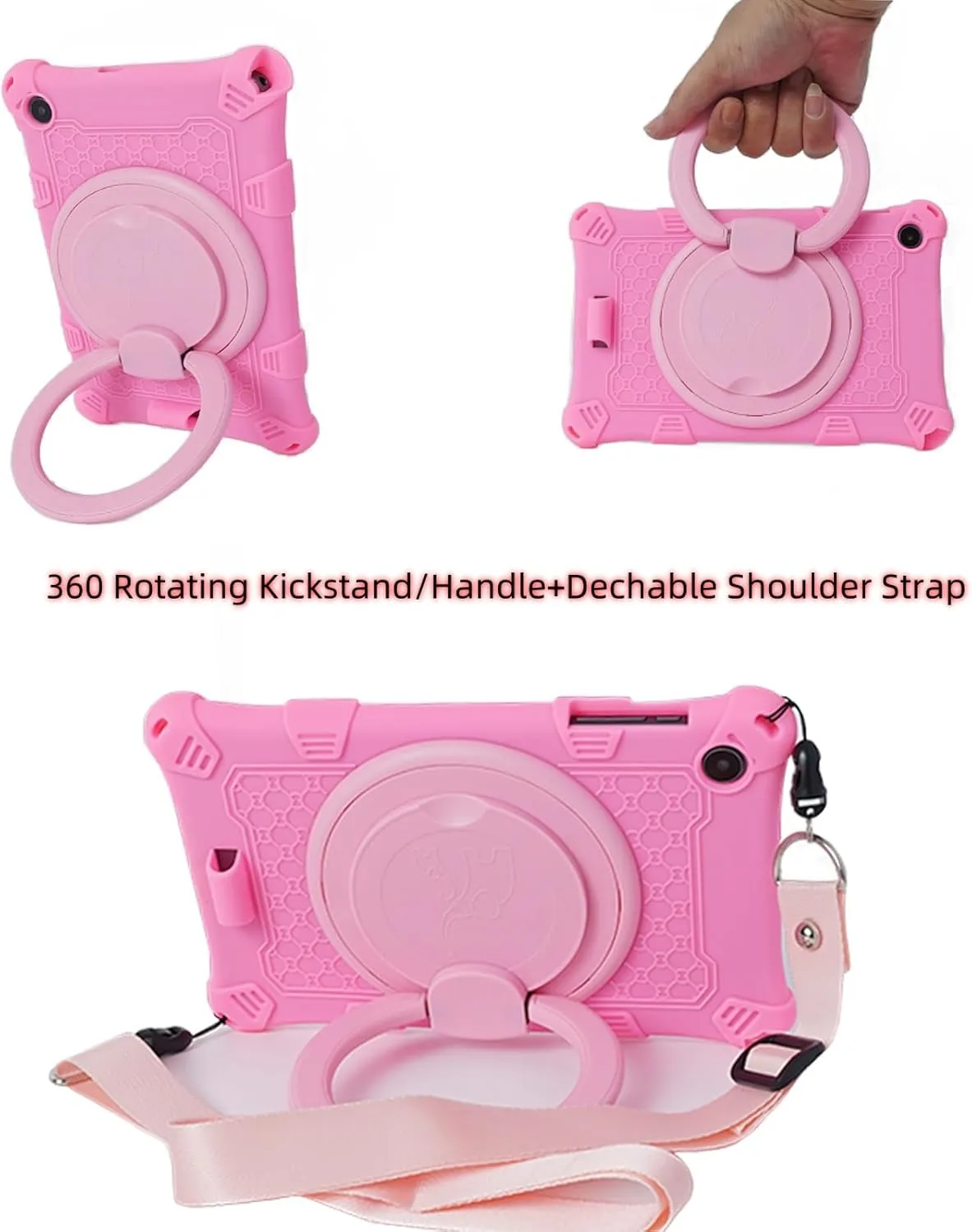 Silicone Tablet Case with 360 Rotating Kickstand Handle/Shoulder Strap Cute Cover Compatible with ALLDOCUBE iPlay 50 Mini Pro NFE 8.4 Inch Pink
