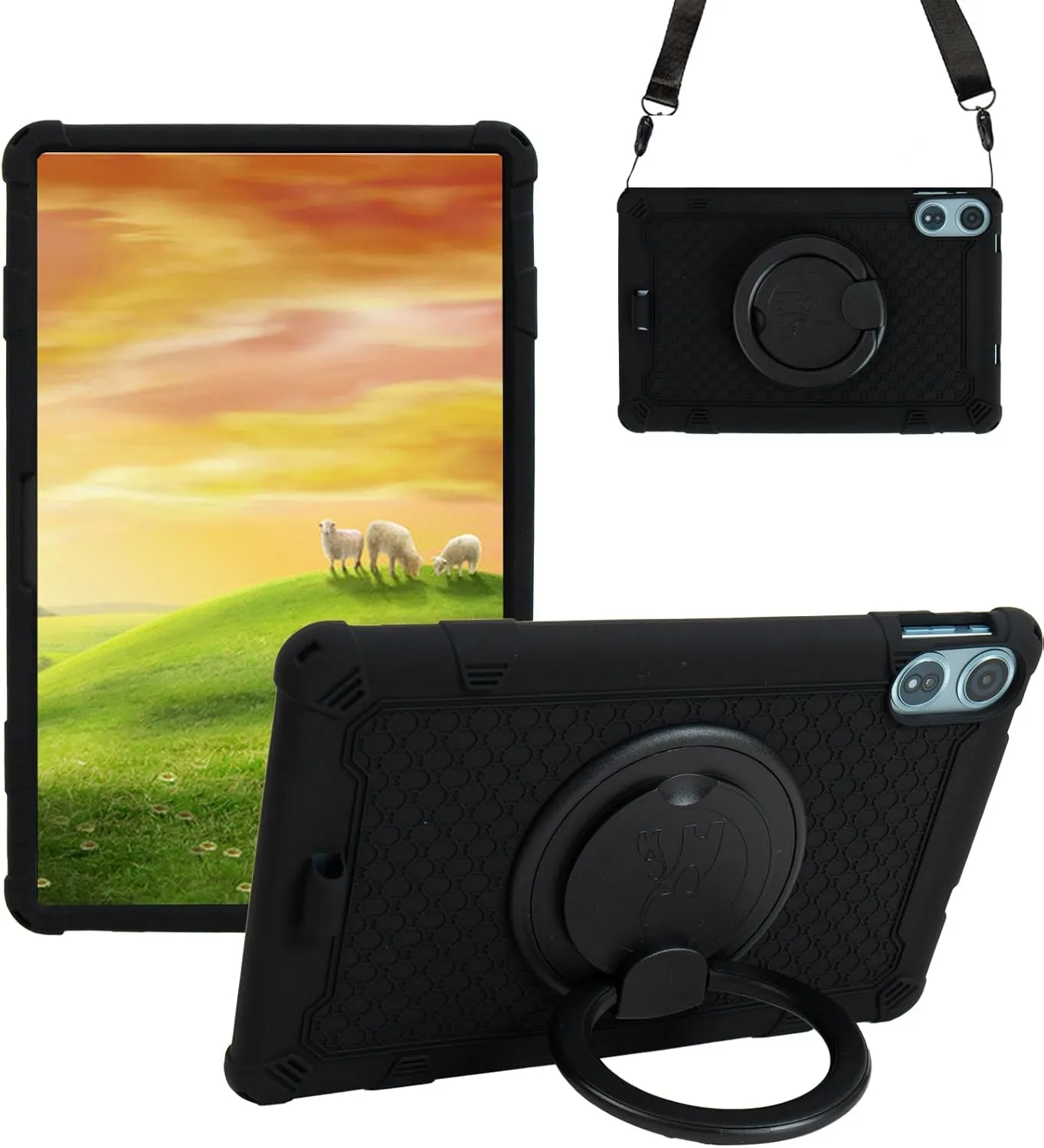 Silicone Tablet Case with 360 Rotating Kickstand/Handle and Detachable Shoulder Strap Shockproof Cover Compatible with Teclast T60 Plus 12 inch Black