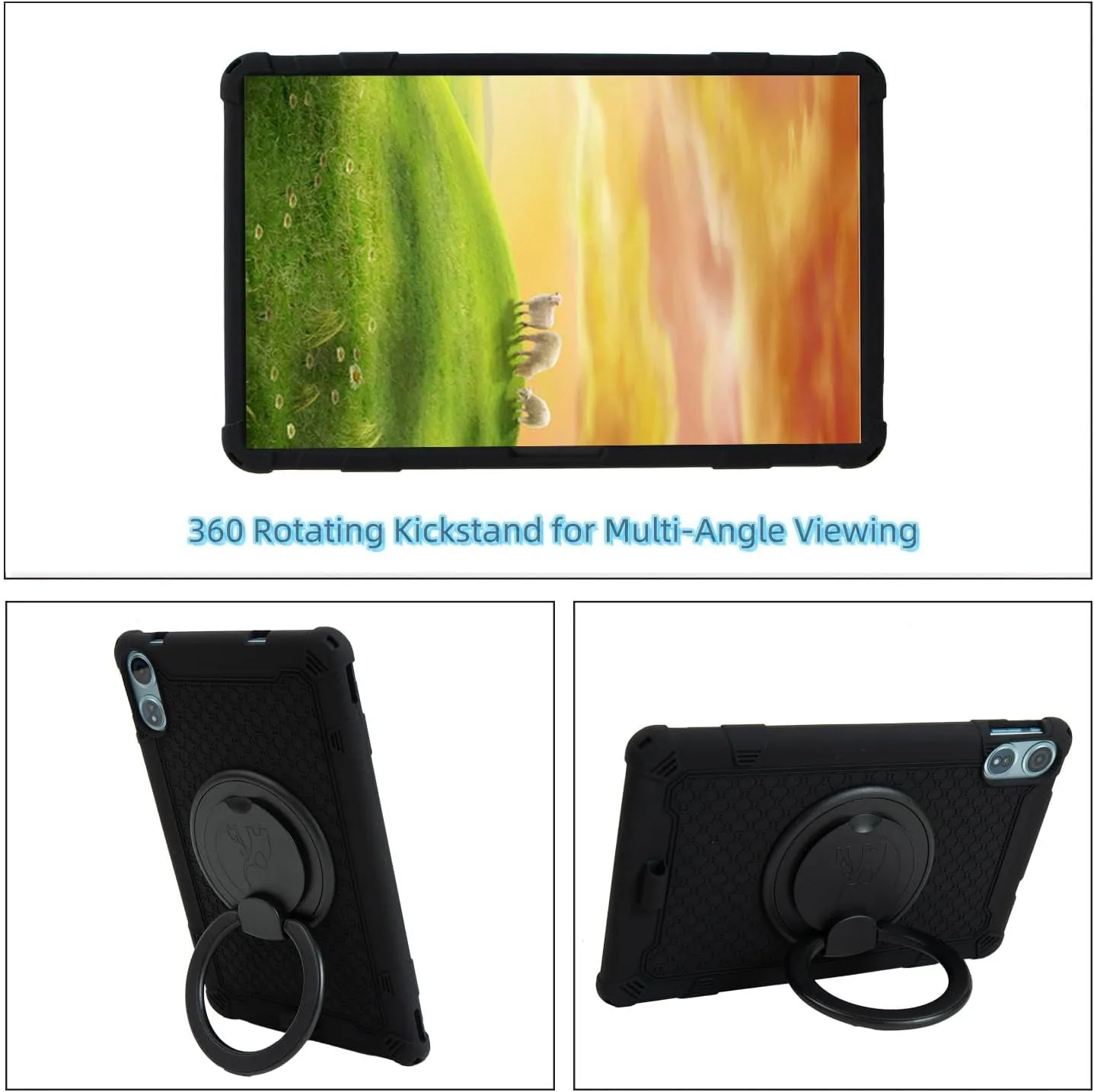 Silicone Tablet Case with 360 Rotating Kickstand/Handle and Detachable Shoulder Strap Shockproof Cover Compatible with Teclast T60 Plus 12 inch Black