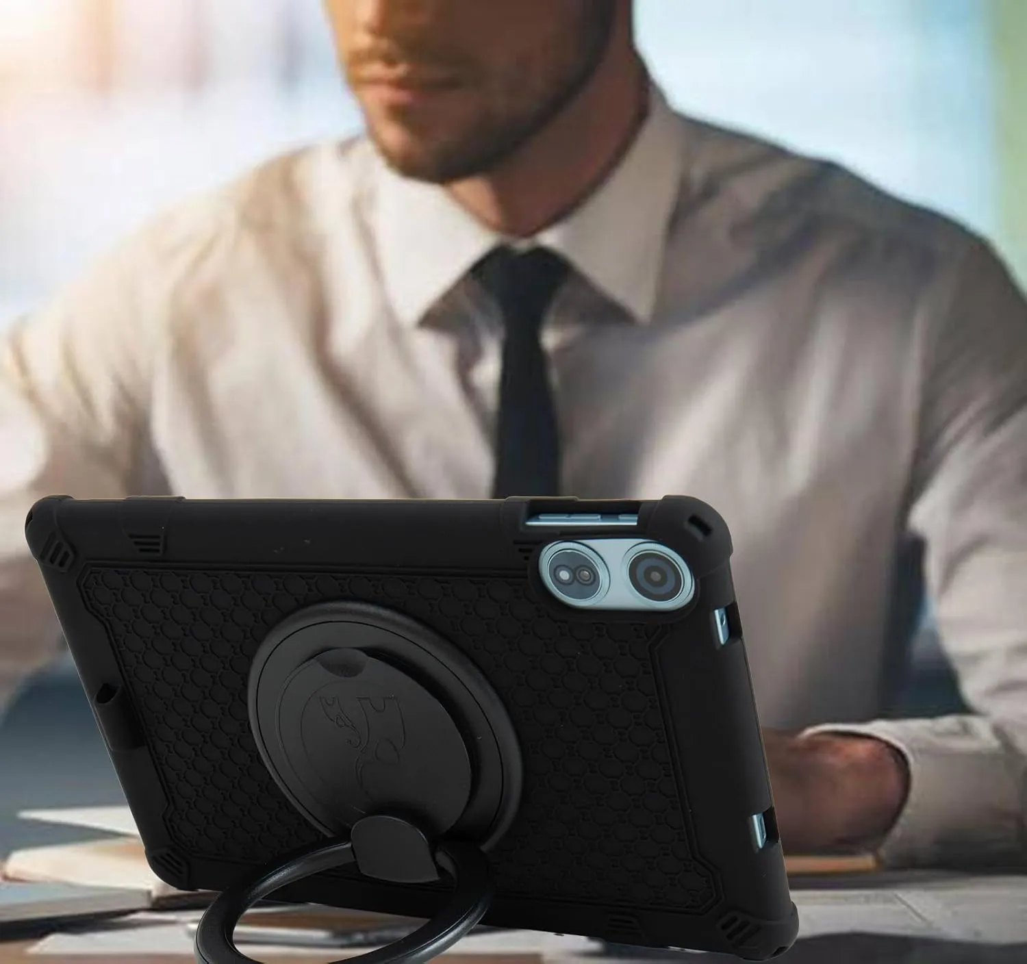 Silicone Tablet Case with 360 Rotating Kickstand/Handle and Detachable Shoulder Strap Shockproof Cover Compatible with Teclast T60 Plus 12 inch Black
