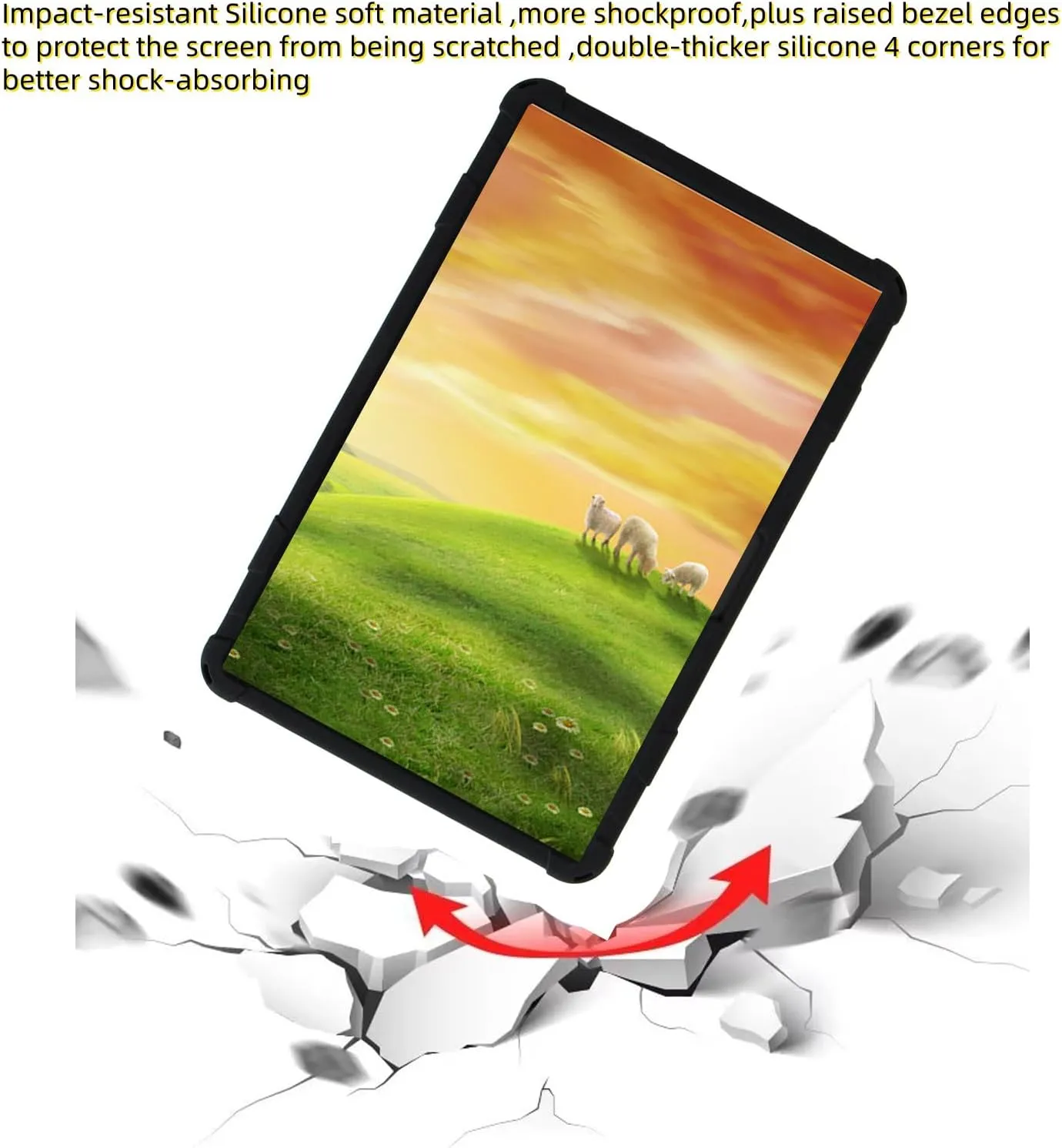 Silicone Tablet Case with 360 Rotating Kickstand/Handle and Detachable Shoulder Strap Shockproof Cover Compatible with Teclast T60 Plus 12 inch Black