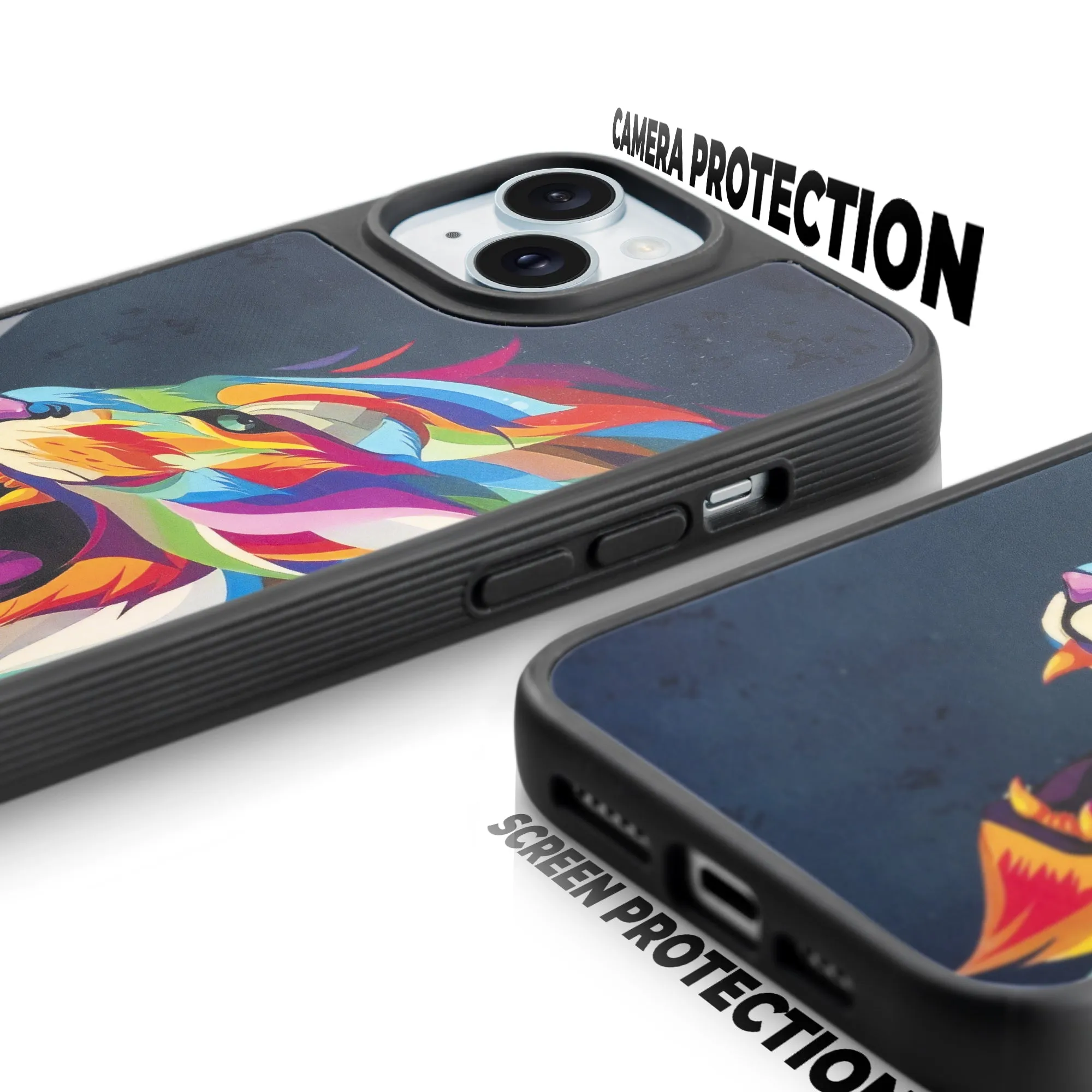 Silicone Textured Frame Printed Hard Back Case For Apple iPhone 15 With Raised Camera Bumper