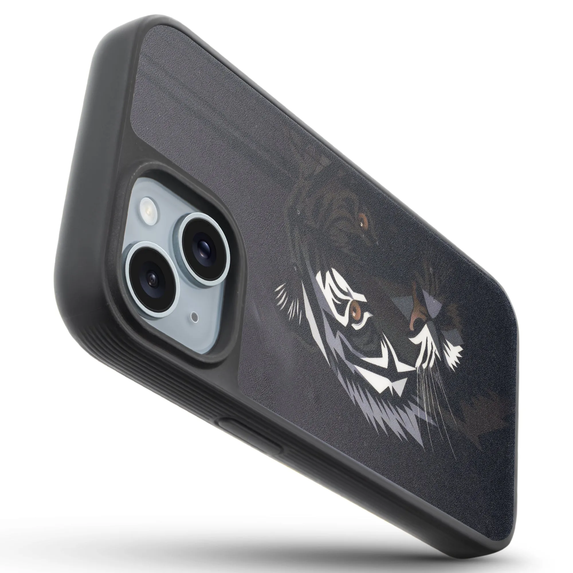 Silicone Textured Frame Printed Hard Back Case For Apple iPhone 15 With Raised Camera Bumper