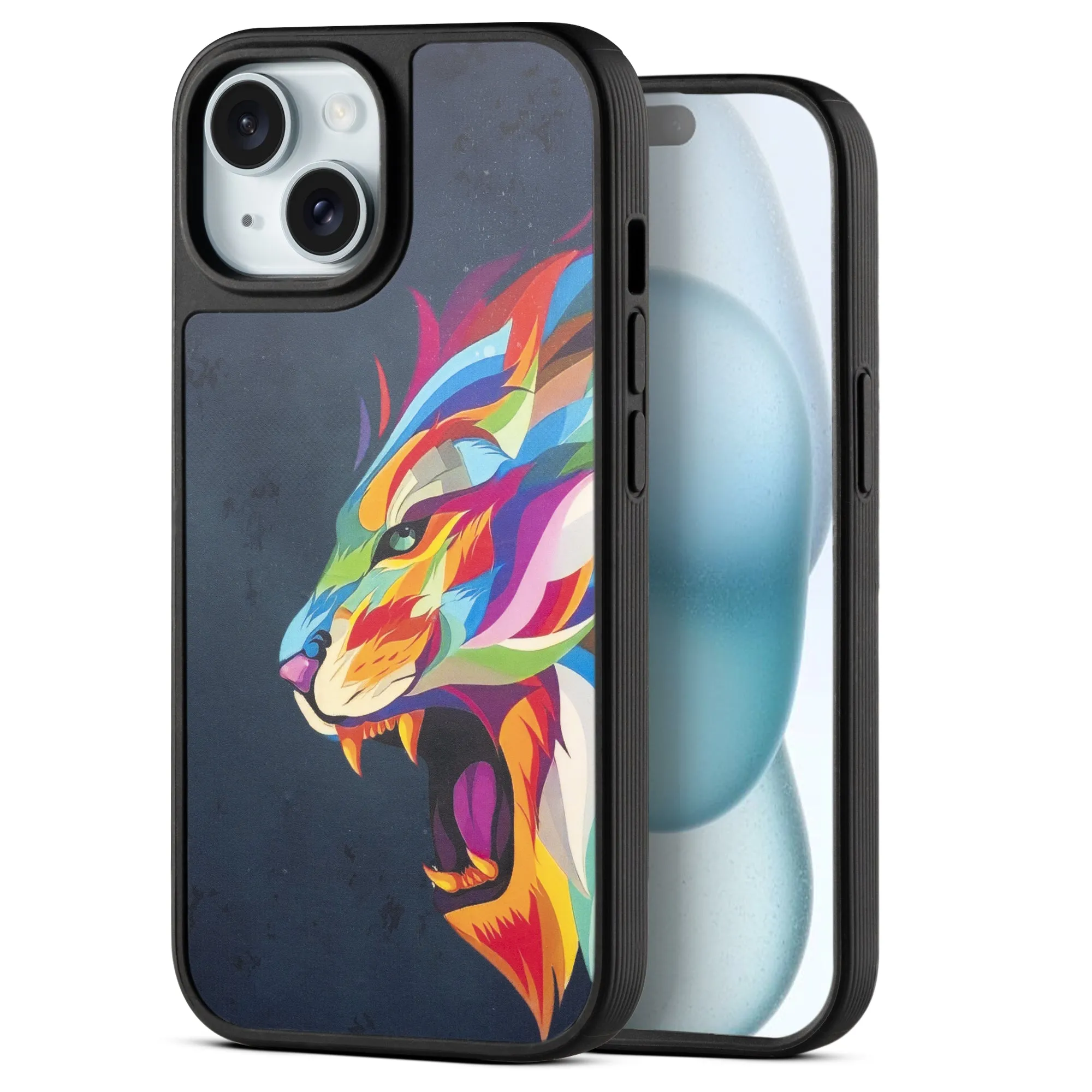 Silicone Textured Frame Printed Hard Back Case For Apple iPhone 15 With Raised Camera Bumper