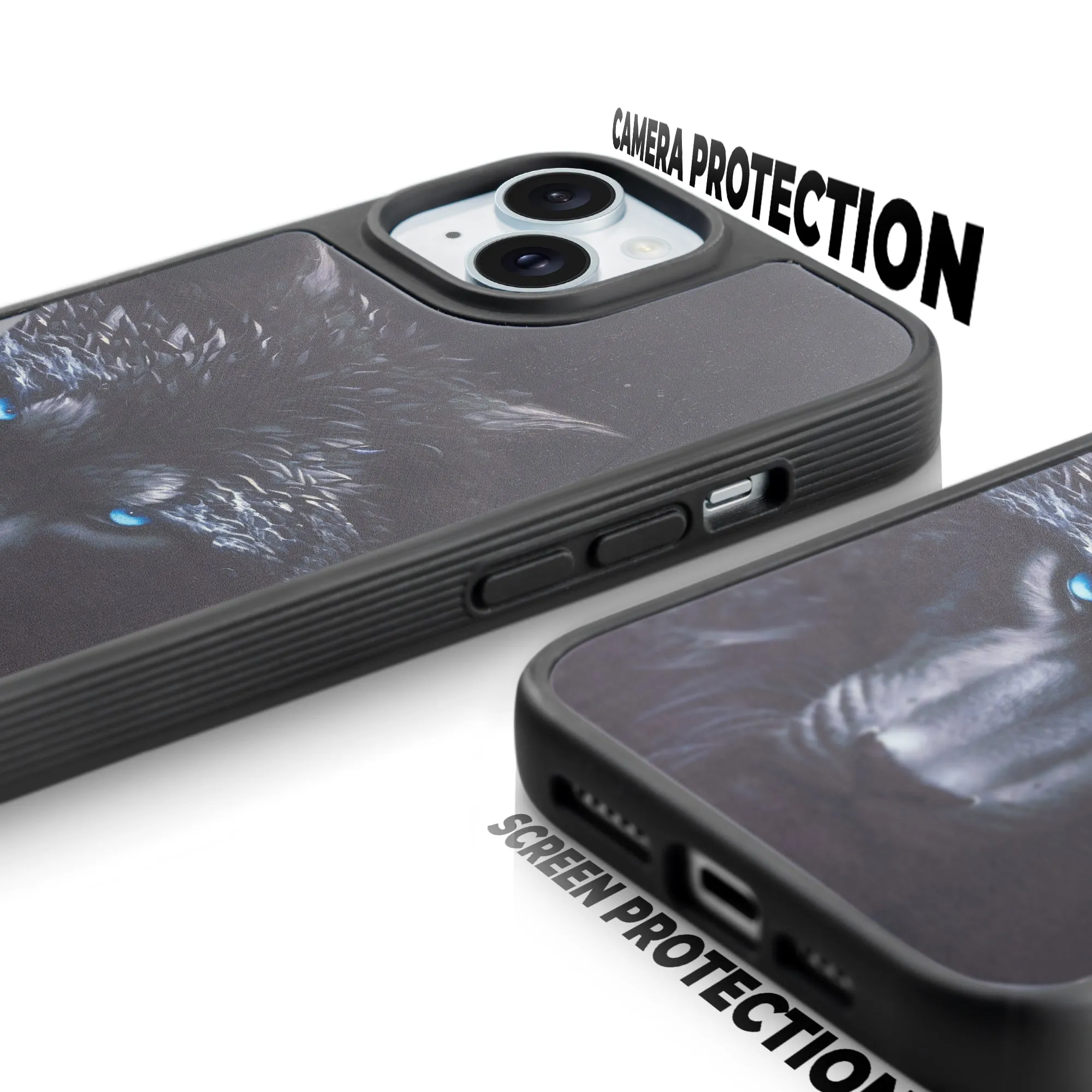 Silicone Textured Frame Printed Hard Back Case For Apple iPhone 15 With Raised Camera Bumper