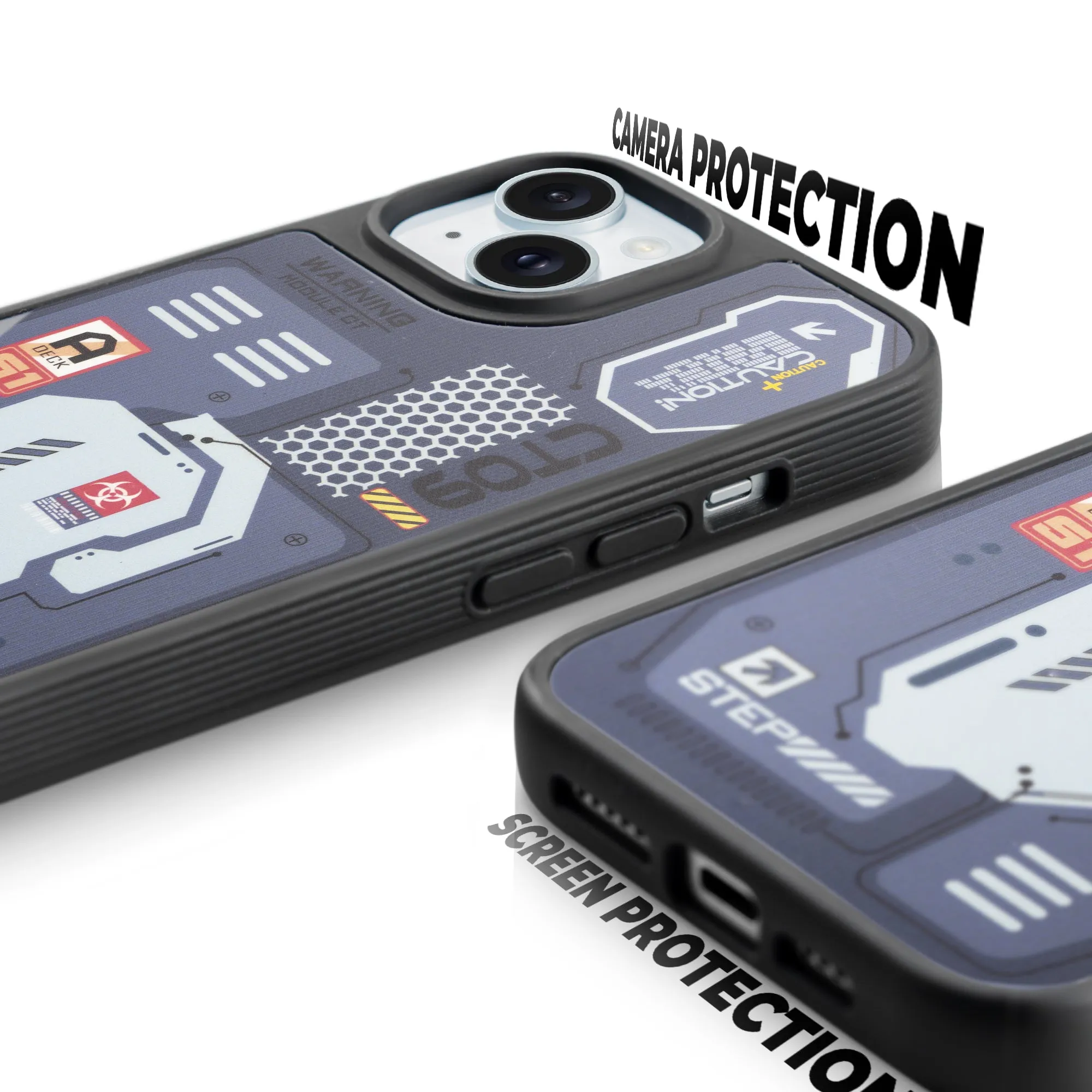 Silicone Textured Frame Printed Hard Back Case For Apple iPhone 15 With Raised Camera Bumper