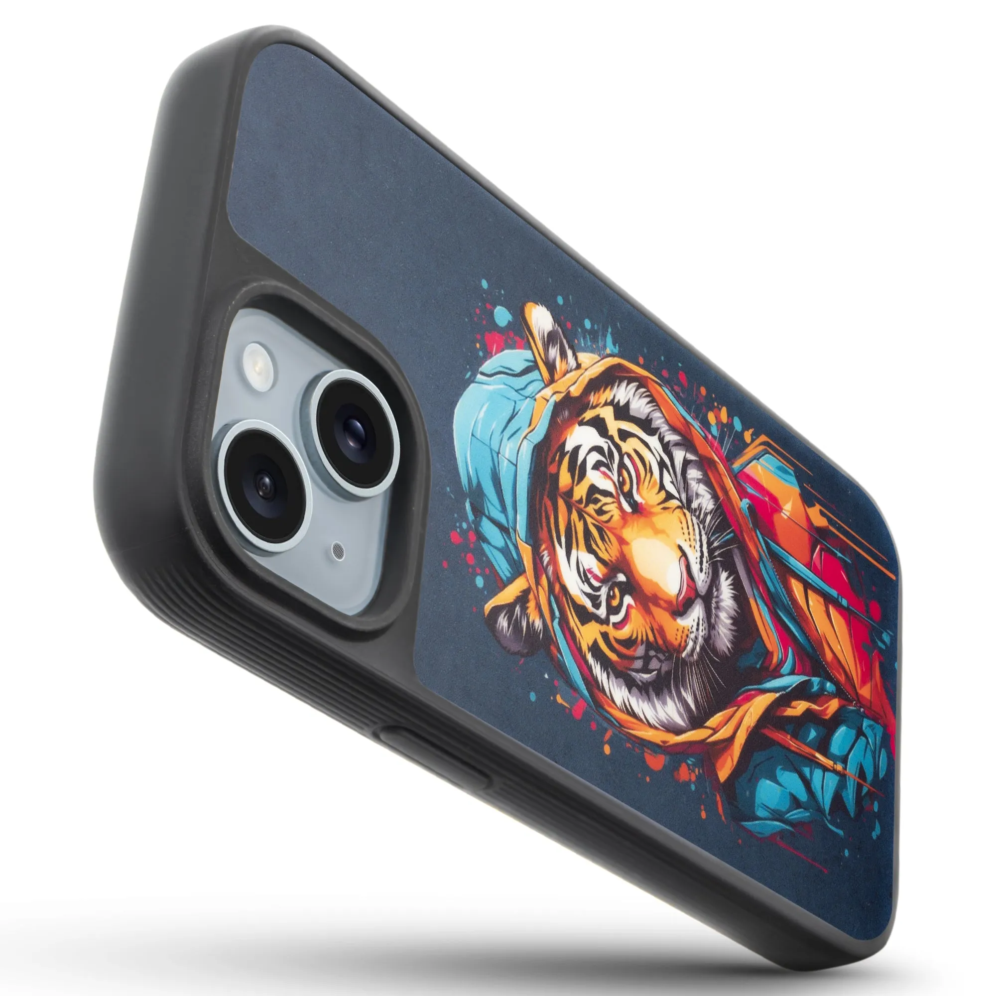Silicone Textured Frame Printed Hard Back Case For Apple iPhone 15 With Raised Camera Bumper