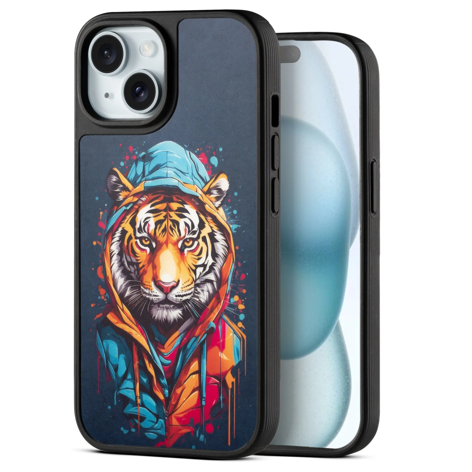 Silicone Textured Frame Printed Hard Back Case For Apple iPhone 15 With Raised Camera Bumper
