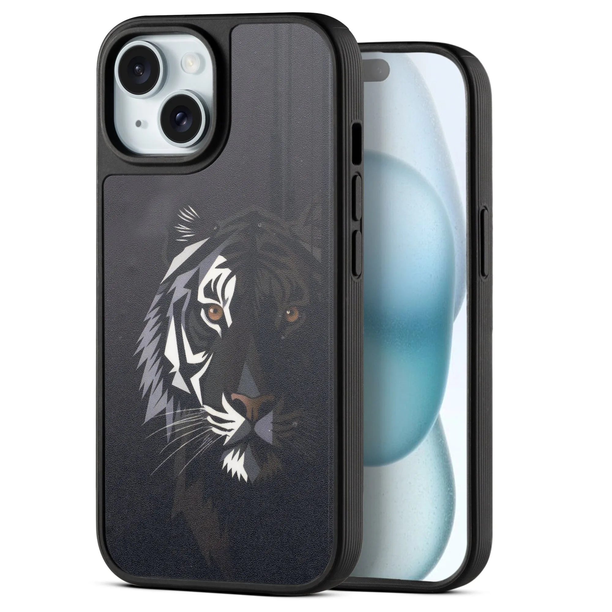 Silicone Textured Frame Printed Hard Back Case For Apple iPhone 15 With Raised Camera Bumper