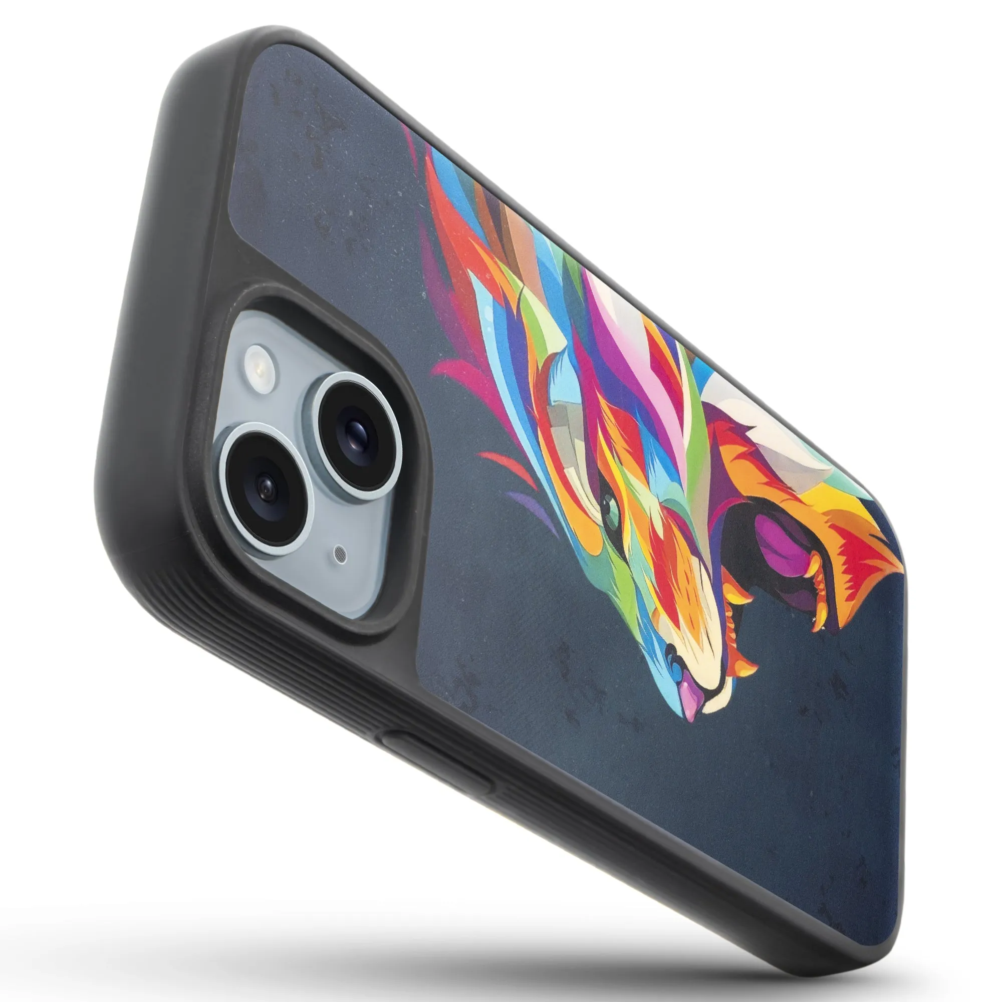 Silicone Textured Frame Printed Hard Back Case For Apple iPhone 15 With Raised Camera Bumper