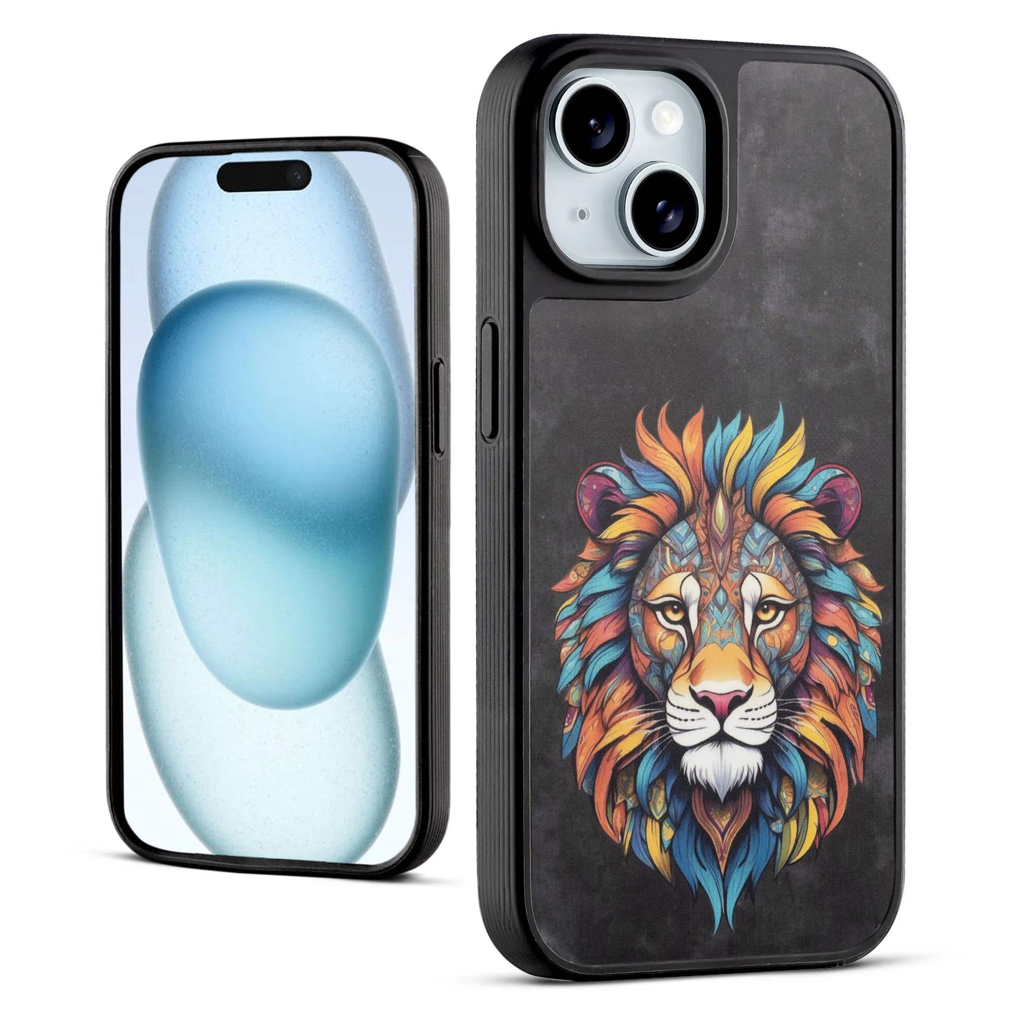 Silicone Textured Frame Printed Hard Back Case For Apple iPhone 15 With Raised Camera Bumper
