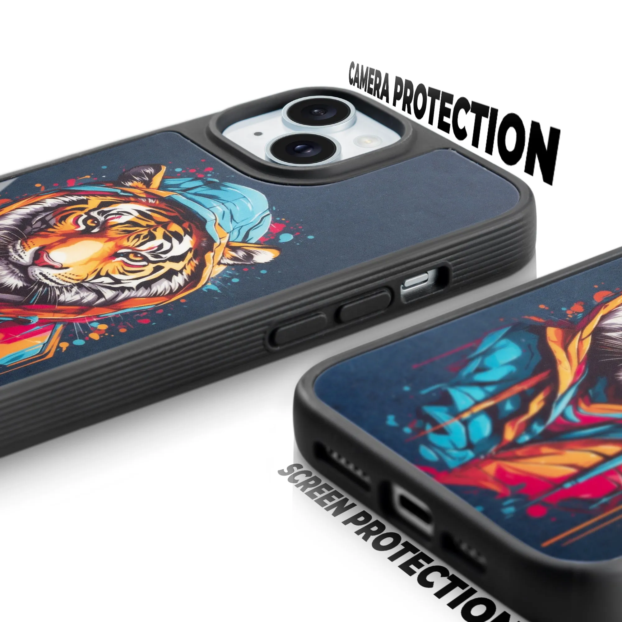 Silicone Textured Frame Printed Hard Back Case For Apple iPhone 15 With Raised Camera Bumper