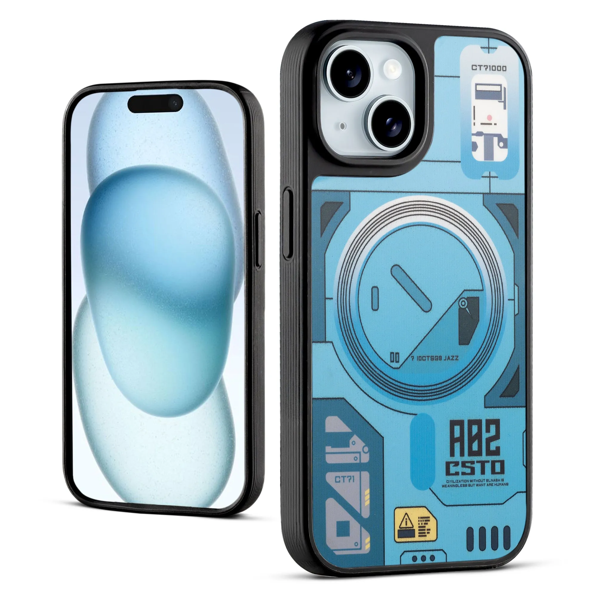 Silicone Textured Frame Printed Hard Back Case For Apple iPhone 15 With Raised Camera Bumper